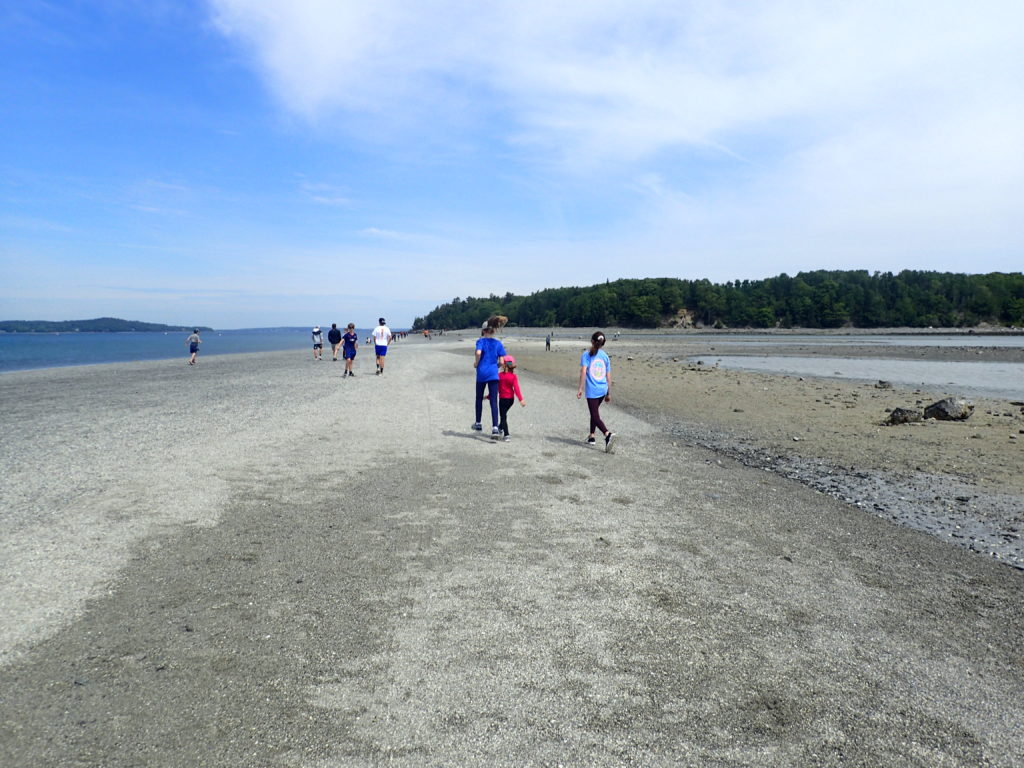 Sand Bar at low tide Bar Harbor Maine with kids